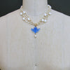 Freshwater Pearls Cornflower Blue Venetian Glass Intaglio Cameo Cherub Necklace - Taormina II Cherub Necklace