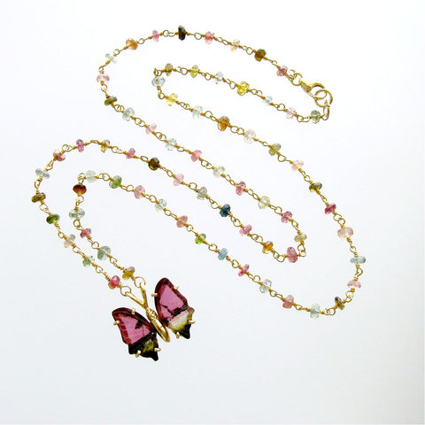 #1 Le Papillion Necklace - Tourmaline Watermelon Tourmaline Butterfly
