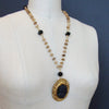 #6 Cari Necklace - Amber Quartz Onyx Antique Onyx Foliate Cameo Brooch