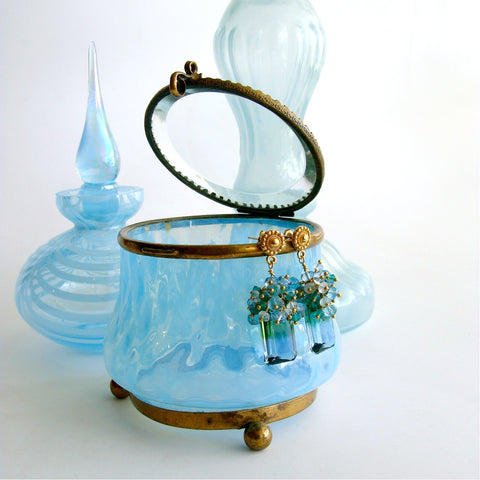 Blue Green Emerald Cut Ametrine Cluster Earrings - Bella IV Earrings