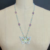 Aqua Chalcedony Matte Amethyst Reticulated Ceramic Butterfly Pendant Necklace - Farfalla Necklace
