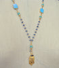 Queen Bee Intaglio Vermeil Pendant Blue Sapphires Turquoise Slices, Kyanite Chain & Chrysoprase - Morgaine Queen Bee Necklace