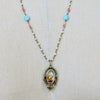 Sleeping Beauty Turquoise Pink Sapphire Pearl Rubies Georgian Porcelain Mourning Locket Necklace - Emiline Necklace