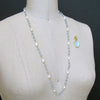 Aqua Venetian Intaglio Blue Topaz Freshwater Pearl Necklace - Matera II Necklace