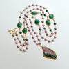 #1 Melinda Layering Necklace - Lavender Silverite Emerals Pearls Pink Calcite Pendant