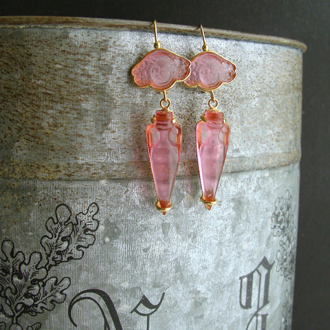 #4 Bacchus Rose Venetian Glass Cameo Intaglio Earrings