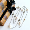 #3 Felice Necklace - Baroque flameball Pearls, Pave Quatrefoil Stations Necklace