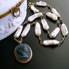 #4 Florentina Necklace - Biwa Pearls Pyrite Basalt Cameo