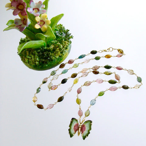 #3 Le Papillon V Necklace - Tourmaline 18k Gold Tourmaline Butterfly