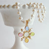 Freshwater Pearls Removable Venetian Pastel Intaglio Maltese Cross Pendant - Basiglio Necklace