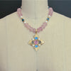 Maltese-Style Intaglio Removable Pendant, Rose Quartz, Apatite and Pearls Choker Necklace - Catania Necklace