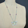 Aqua Chalcedony Matte Amethyst Reticulated Ceramic Butterfly Pendant Necklace - Farfalla Necklace