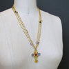 Triple Strand Citrine Venetian Glass Intaglio Cross Pendant Necklace - Maura II Stations Necklace