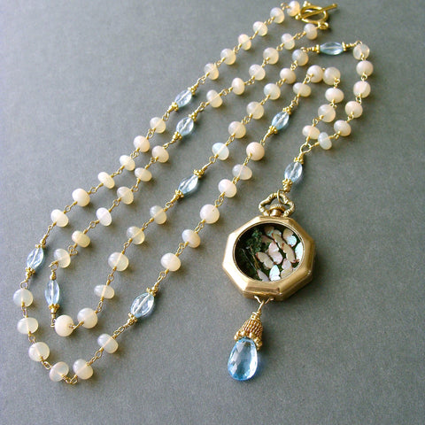 #1 Kaléidoscope de Papillon Necklace - Ethiopian Opal Blue Topaz Butterfly Kaleidoscope Diorama