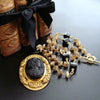 #4 Cari Necklace - Amber Quartz Onyx Antique Onyx Foliate Cameo Brooch