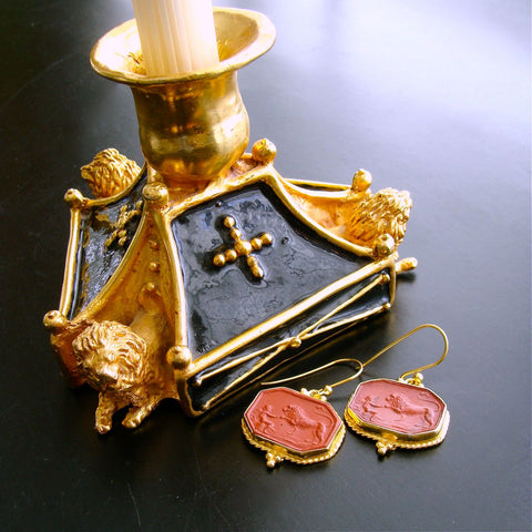 #2 Leone E Cherubino Earrings - Venetian Glass Intaglios