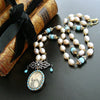 #6 Madonna and Child Necklace - Pearls Turquoise Amazonite Victorian Mourning Locket