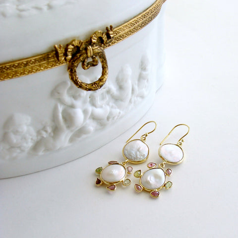 #3 Daisy Afghan Tourmaline Pearl Drop Earrings