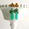 #3 Morgaine Cluster Earrings - Chrysoprase Sleeping Beauty Turquoise Kyanite
