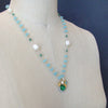 Napoleonic Bee Venetian Glass Intaglio Pendant Aqua Chalcedony Emerald Pearl Necklace - Peu d’Abelle IV Necklace