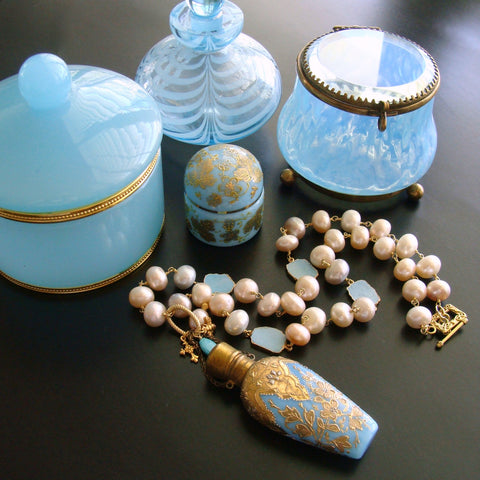 #3 Penina Necklace - Blue Opaline Scent Bottle Pearls Turquoise