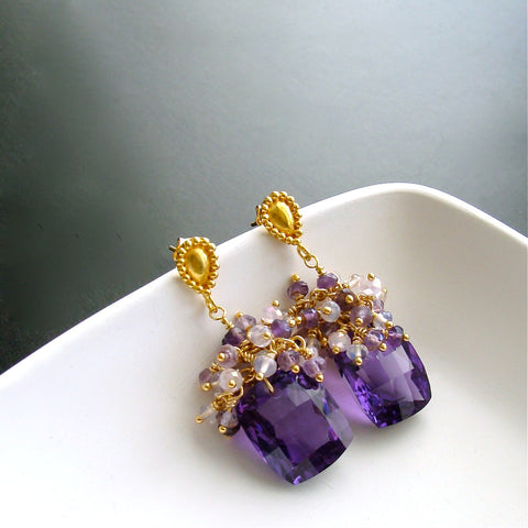 #3 Paisley Earrings - Amethyst Scorolite Rose Quartz Cluster Earrings