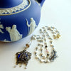 #5 Ayla Necklace - Georgian Silver Paste Enamel Pendant Keishi Pearls Kyanite & Rock Crystal