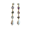Watermelon Tourmaline Slices Flameball Pearl Post Duster Earrings - Anastasia Earrings II