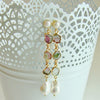 Watermelon Tourmaline Slices Flameball Pearl Post Duster Earrings - Anastasia Earrings II
