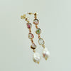 Watermelon Tourmaline Slices Flameball Pearl Post Duster Earrings - Anastasia Earrings II