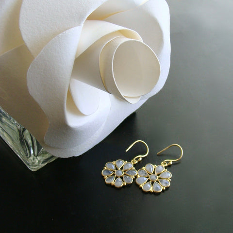#3 Wendy Earrings - Moonstone Flower Dangle Earrings