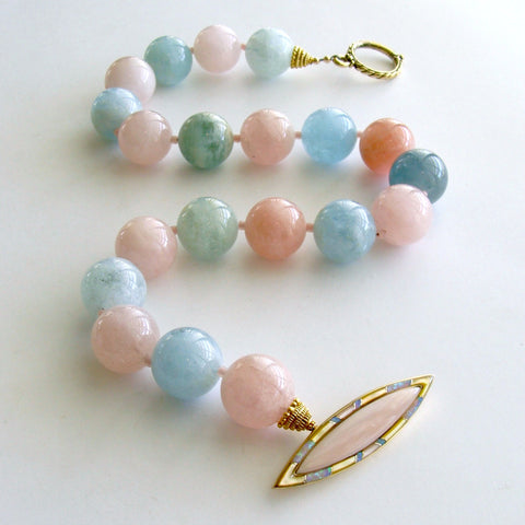 #2 Fontanne III Necklace - Beryl Aquamarine Kunzite Opal MOP Toggle Clasp