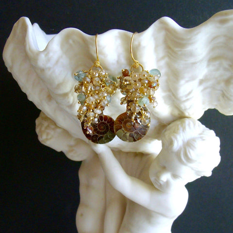 #2 Irielle IV Earrings - Ammonite Moss Aquamarine Citrine Topaz Zircon Hessonite