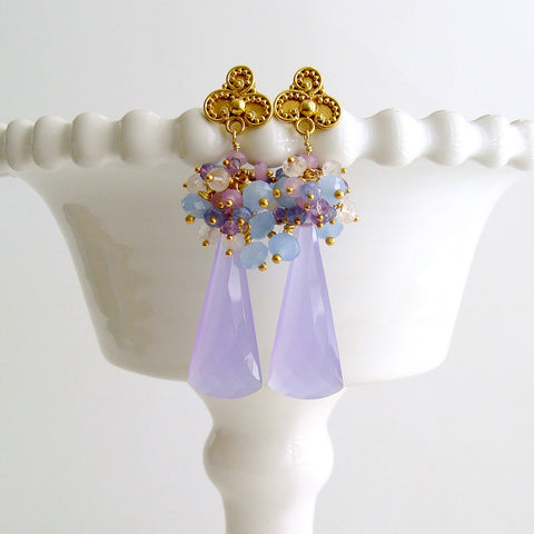#1 Lavender Chalcedony Cluster Earrings - Lorenia Earrings