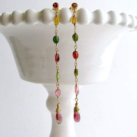 #2 Candice Earrings - Watermelon Tourmaline Garnet Duster Earrings