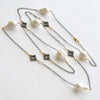 #1 Felice Necklace - Baroque flameball Pearls, Pave Quatrefoil Stations Necklace