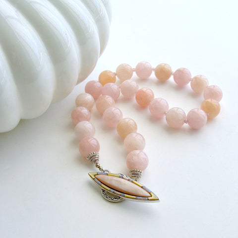 #3 Dahlia III Necklace - Morganite Beryl Pink Zircon MOP Opal Necklace