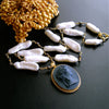 #6 Florentina Necklace - Biwa Pearls Pyrite Basalt Cameo