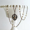 #5 Micheline Necklace - Pink TourmalinebRose Quartz Georgian Paste Enamel Heart Locket