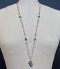 #3 Melinda Layering Necklace - Lavender Silverite Emerals Pearls Pink Calcite Pendant