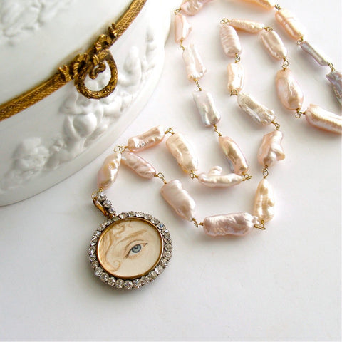 #2 Georgiana Necklace - Lover's Eye Locket Pink Blush Biwa Pearls