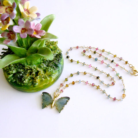 #2 Le Papillion II Necklace - Blue Green Tourmaline Butterfly Necklace