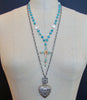 #6 Cameron Cross Necklace - Hand Wrapped Cross Sleeping Beauty Turquoise Pink Topaz Coin Pearls