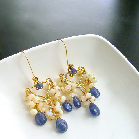 #5 Laudine Earrings - Tanzanite Opal Cluster Chandelier Earrings