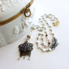#3 Ayla Necklace - Georgian Silver Paste Enamel Pendant Keishi Pearls Kyanite & Rock Crystal