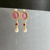 12 Days of Christmas - Venetian Glass Honeybee Intaglios, Rubies & Cultured Pearl Earrings - Le Api Earrings