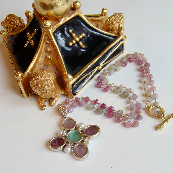 12 Days of Christmas - Sapphire Beads w Multicolored Cherubs Pearls Pendant -  Basiglio Pendant Necklace