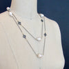 #7 Felice Necklace - Baroque flameball Pearls, Pave Quatrefoil Stations Necklace