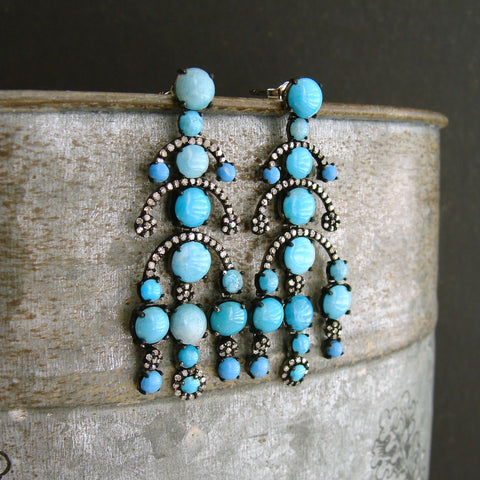 #3 Aveline Earrings - Turquoise Diamond Chandelier Earrings
