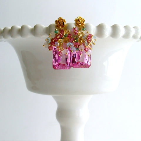 #4 Delphine II Earrings - Pink Topaz Cluster Earrings